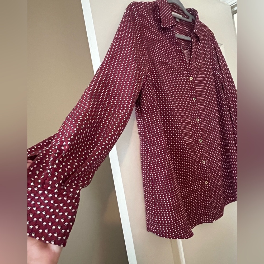 Roz & Ali Burgundy Button-Up Blouse with Gold Button Detail Women’s Size 1X - Picture 7 of 16